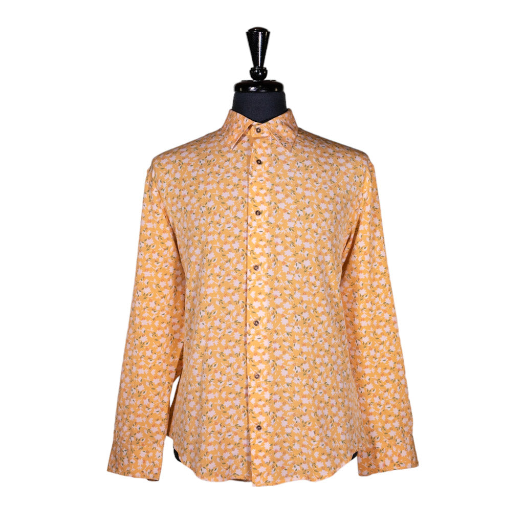 mens yellow floral dress shirt Mens Yellow Floral Short Sleeve Shirt  Summer Beach Resort Outfit XS