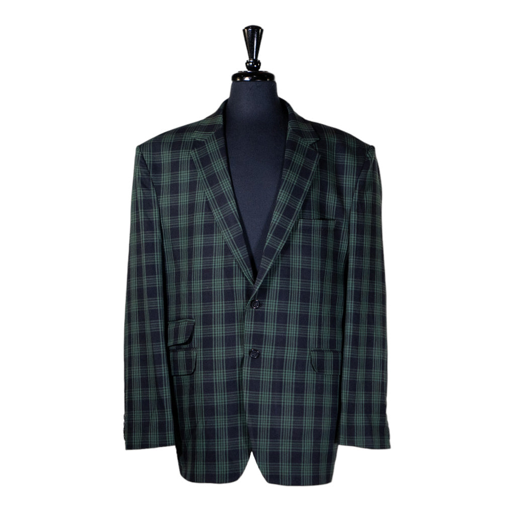 Mens Blazer Green Black Plaid Check Wool Dress Formal Suit Jacket Wedding Sport Coat Green / 48R