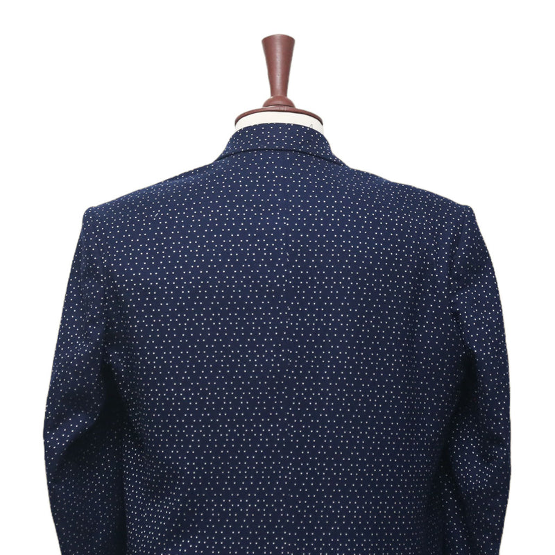 Mens Blazer Navy Blue Dots Wool 2 Button Dress Formal Suit Jacket Wedding Sport Coat 44R