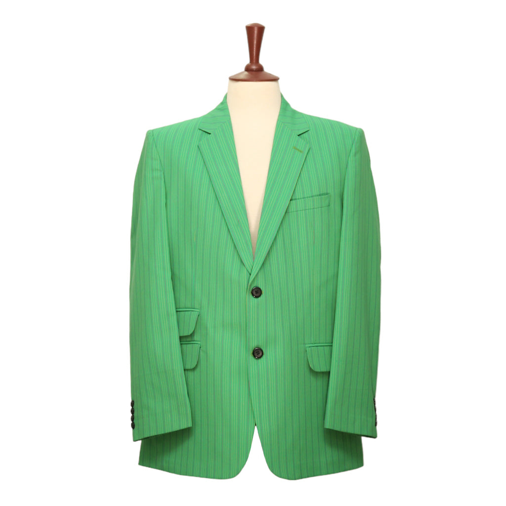 Mens Blazer Green Pink Striped Wool Blend 2 Button Dress Formal Suit Jacket Wedding Sport Coat 44R Mens Blazer Green Pink Striped Wool Blend 2 Button Dress Formal Suit Jacket Wedding Sport Coat 44R