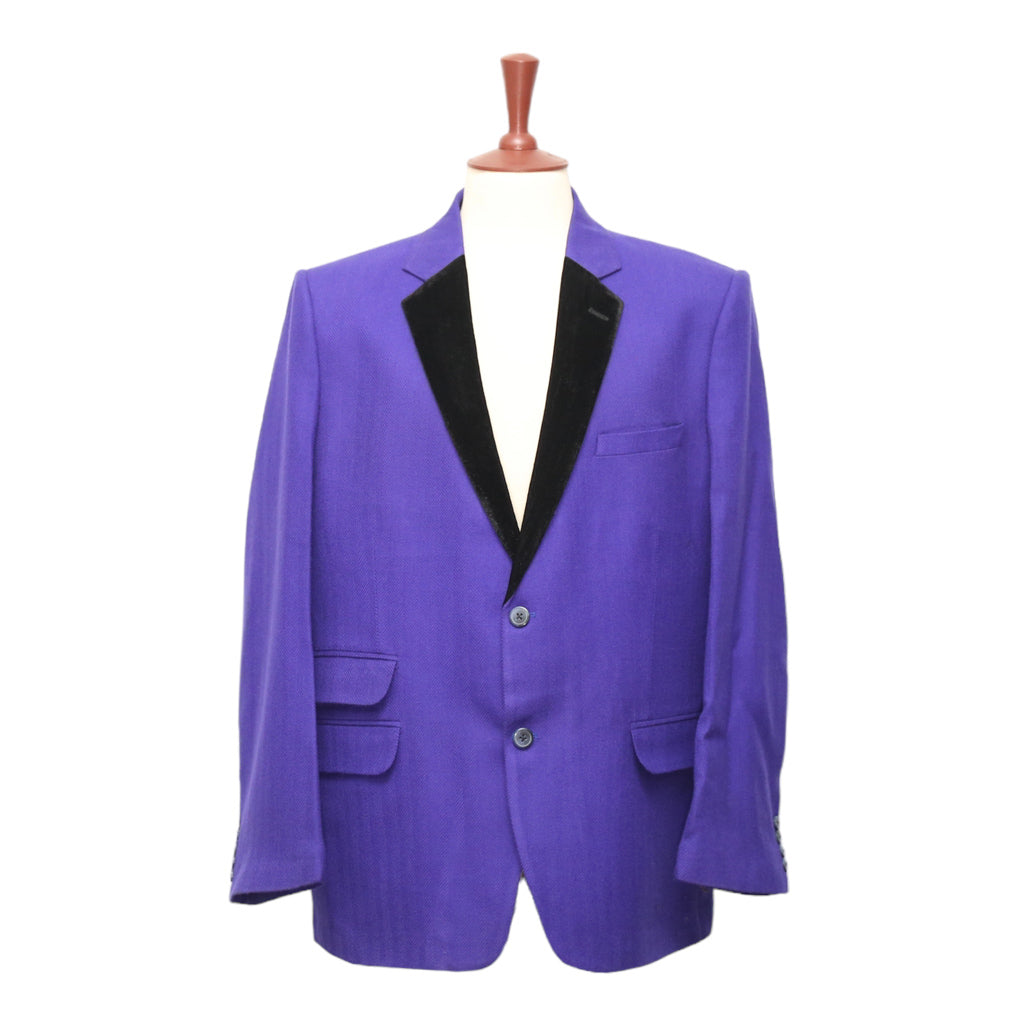 Mens Blazer Purple Black Wool Velvet 2 Button Dress Formal Tuxedo Suit Jacket Wedding Sport Coat 44r