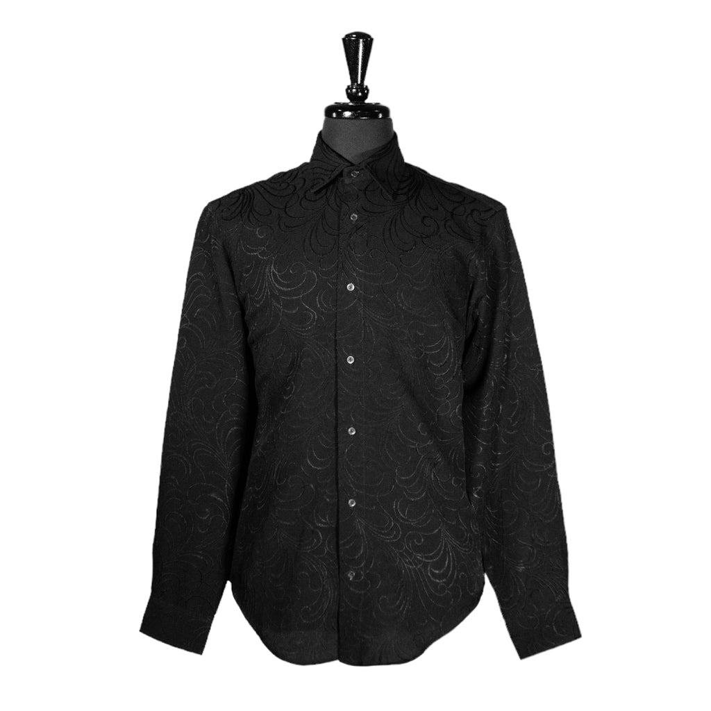 mens silk black dress shirt Mens Silk Shirt Button Up Black Embroidered Long Sleeve Collared Dress Casual Summer Tropical Hawaiian Beach Handmade Medium