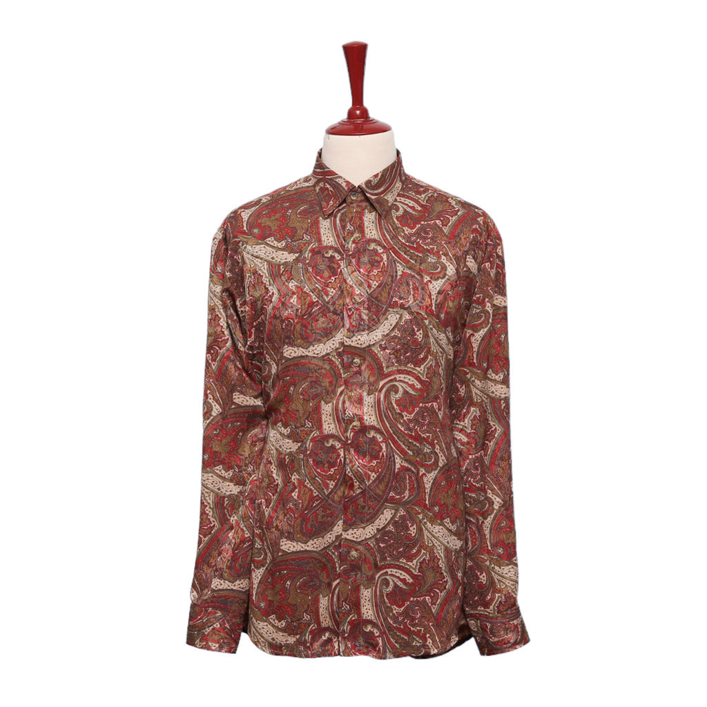 Mens Silk Shirt Button Up Red Green Paisley Party Dress Designer Casua   CHIRAGH