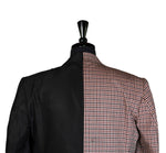 Men's Blazer Black Beige Check Plaid Jacket Sport Coat (44R)