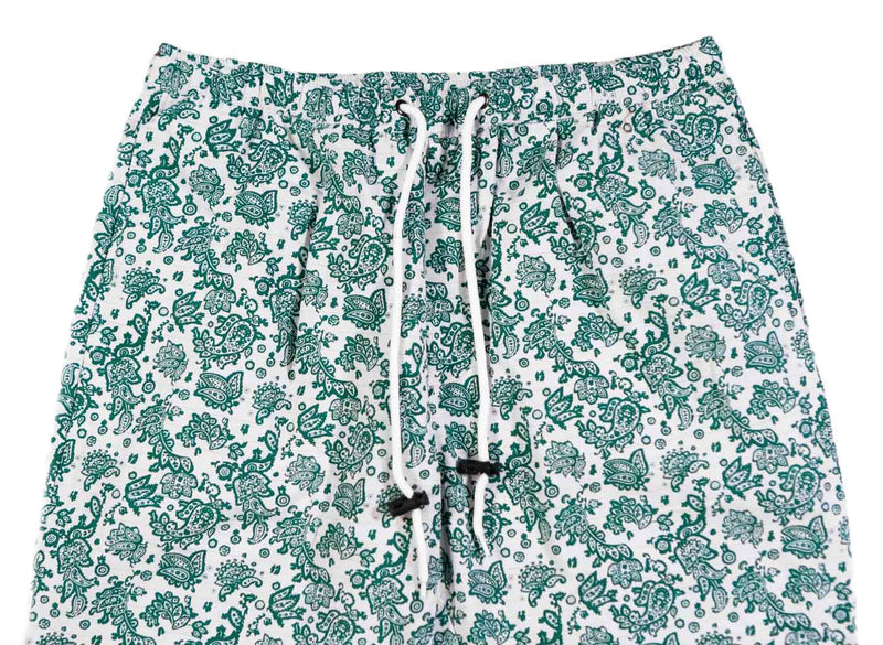 Men's Pants Joggers Green White Floral Casual Drawstring Trousers Medium