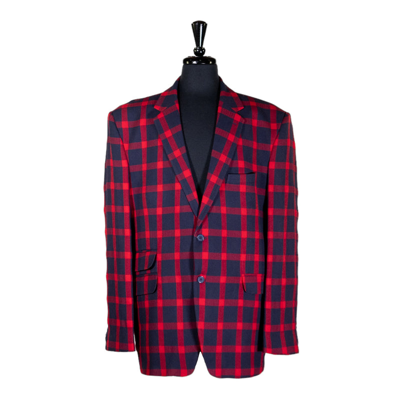 Mens Blazer Blue Red Plaid Check Wool Dress Formal Suit Jacket Wedding Sport Coat 48R