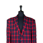 Mens Blazer Blue Red Plaid Check Wool Dress Formal Suit Jacket Wedding Sport Coat 48R