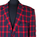 Mens Blazer Blue Red Plaid Check Wool Dress Formal Suit Jacket Wedding Sport Coat 48R
