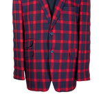 Mens Blazer Blue Red Plaid Check Wool Dress Formal Suit Jacket Wedding Sport Coat 48R