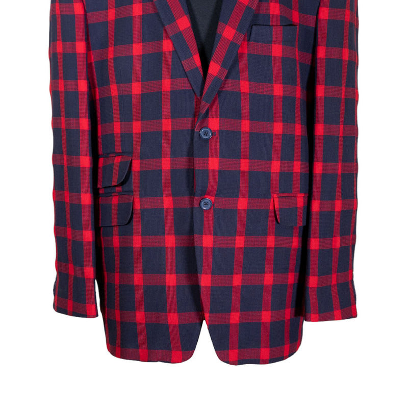 Mens Blazer Blue Red Plaid Check Wool Dress Formal Suit Jacket Wedding Sport Coat 48R