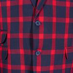 Mens Blazer Blue Red Plaid Check Wool Dress Formal Suit Jacket Wedding Sport Coat 48R