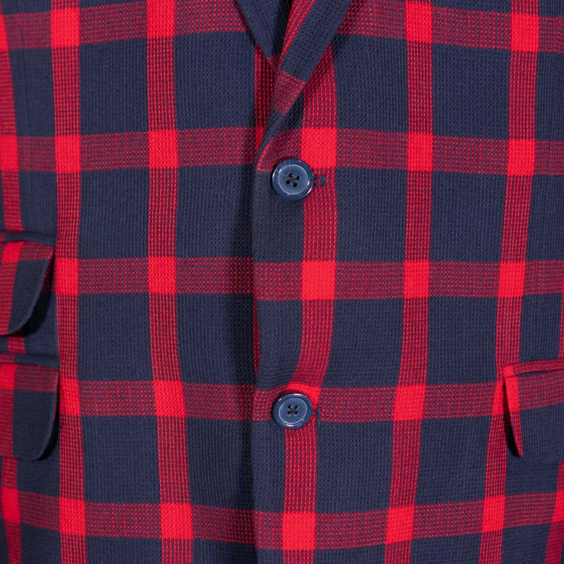 Mens Blazer Blue Red Plaid Check Wool Dress Formal Suit Jacket Wedding Sport Coat 48R