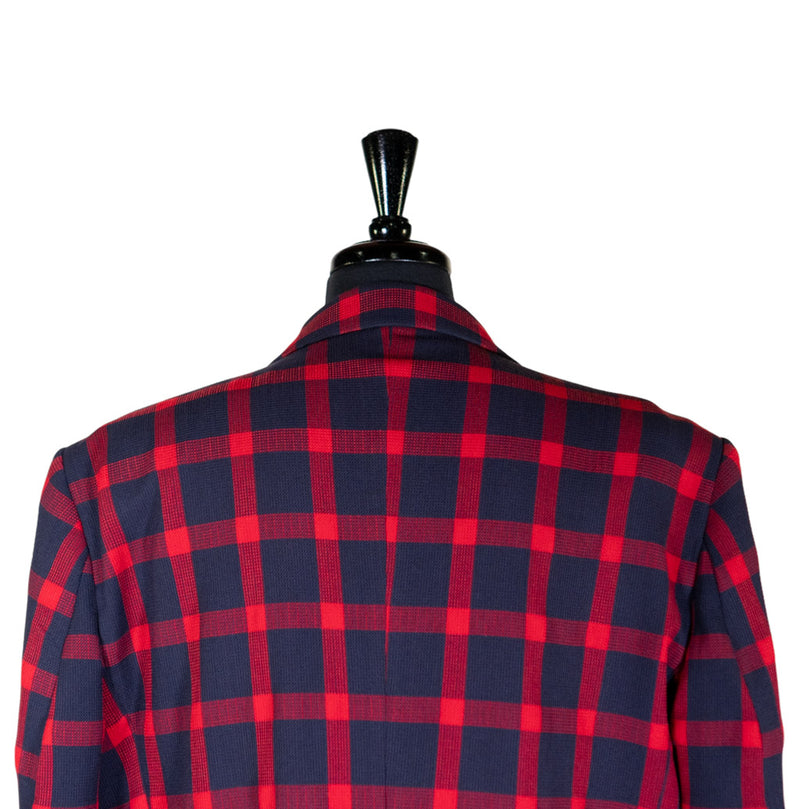 Mens Blazer Blue Red Plaid Check Wool Dress Formal Suit Jacket Wedding Sport Coat 48R