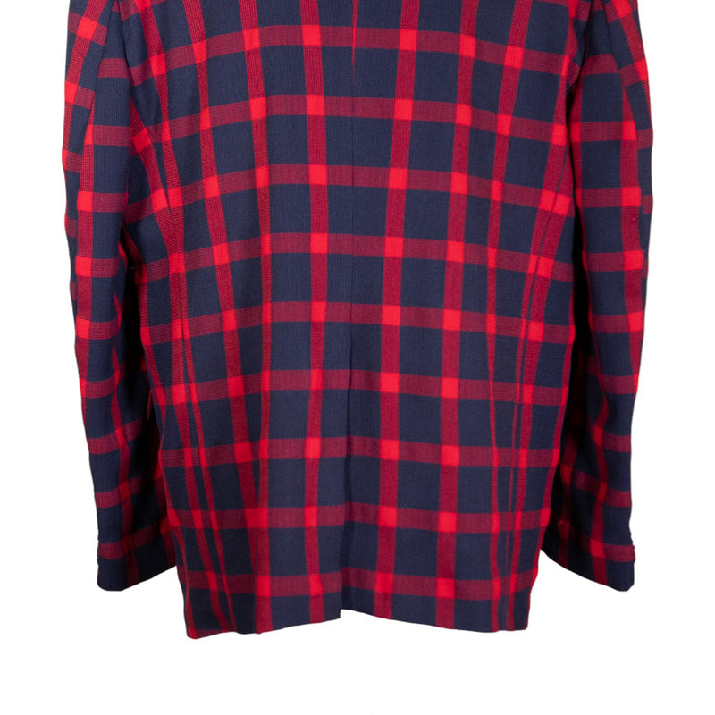 Mens Blazer Blue Red Plaid Check Wool Dress Formal Suit Jacket Wedding Sport Coat 48R
