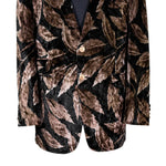 Mens Blazer Brown Black Floral Velvet Dress Formal Suit Jacket Wedding Sport Coat 42R
