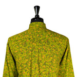 Mens Silk Shirt Button Up Green Orange Floral Long Sleeve Collared Dress Casual Summer Beach Hawaiian Tropical Handmade Luxury Large