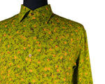 Mens Silk Shirt Button Up Green Orange Floral Long Sleeve Collared Dress Casual Summer Beach Hawaiian Tropical Handmade Luxury Large