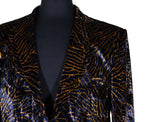 Mens Blazer Blue Gold Abstract Velvet Dress Formal Suit Jacket Wedding Sport Coat 46R