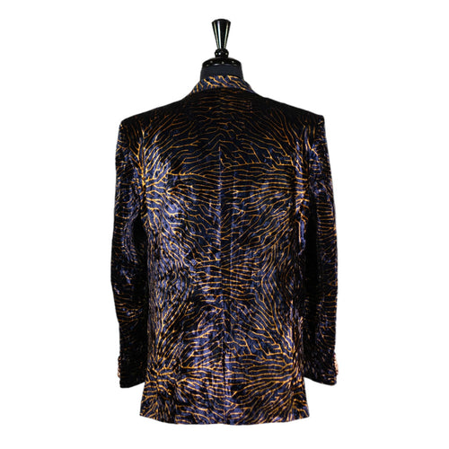 Mens Blazer Blue Gold Abstract Velvet Dress Formal Suit Jacket Wedding Sport Coat 46R
