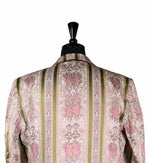 Mens Blazer Beige Green Pink Floral Silk Dress Formal 2 Button Jacket Wedding Sport Coat 42R