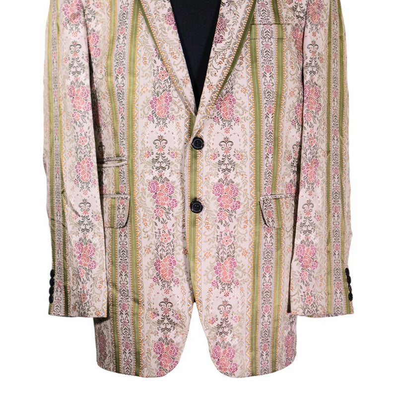 Mens Blazer Beige Green Pink Floral Silk Dress Formal 2 Button Jacket Wedding Sport Coat 42R