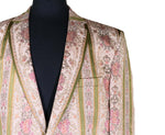 Mens Blazer Beige Green Pink Floral Silk Dress Formal 2 Button Jacket Wedding Sport Coat 42R