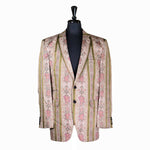 Mens Blazer Beige Green Pink Floral Silk Dress Formal 2 Button Jacket Wedding Sport Coat 42R