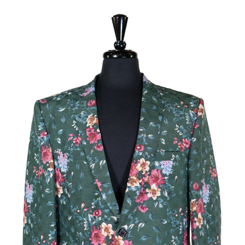 Mens Blazer Green Pink Floral Cotton Summer Dress Formal Jacket Wedding Sport Coat 42R