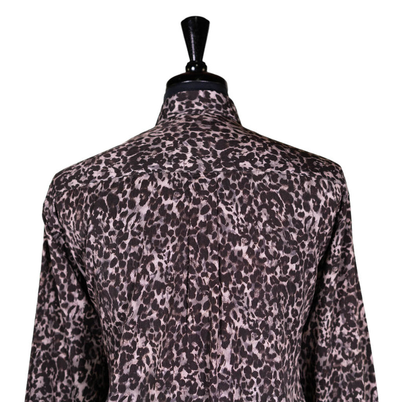 Mens Silky Shirt Button Up Gray Black Leopard Print Long Sleeve Collared Dress Casual Summer Beach Luxury Designer Handmade Large