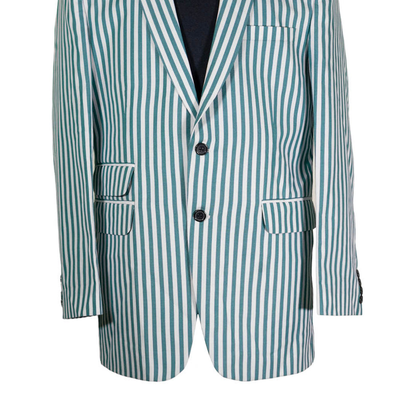 Mens Blazer Green White Striped Dress Formal 2 Button Suit Jacket Wedding Sport Coat 42R