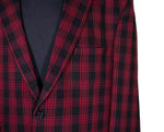 Mens Blazer Red Black Plaid Check Wool Dress Formal Suit Jacket Wedding Sport Coat 48R