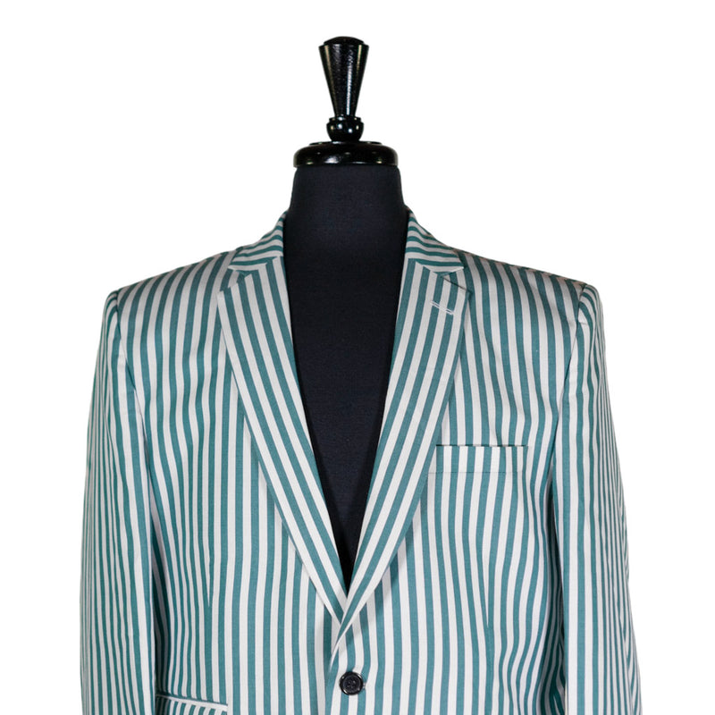 Mens Blazer Green White Striped Dress Formal 2 Button Suit Jacket Wedding Sport Coat 42R