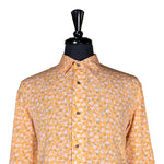 Mens Silky Shirt Button Up Yellow Floral Long Sleeve Collared Dress Casual Summer Tropical Hawaiian Beach Luxury Designer Handmade Large