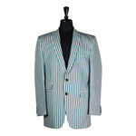 Mens Blazer Green White Striped Dress Formal 2 Button Suit Jacket Wedding Sport Coat 42R