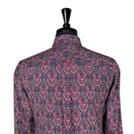 Mens Silky Shirt Button Up Purple Baroque Geometric Long Sleeve Collared Dress Casual Summer Beach Designer Luxury Handmade Large