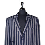 Mens Blazer Blue Gray Striped Wool Dress Formal Suit Jacket Wedding Sport Coat 44R