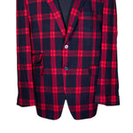 Mens Blazer Blue Red Plaid Check Wool 2 Button Dress Formal Suit Jacket Wedding Sport Coat