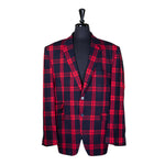 Mens Blazer Blue Red Plaid Check Wool 2 Button Dress Formal Suit Jacket Wedding Sport Coat