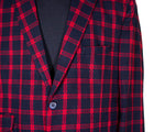 Mens Blazer Blue Red Check Wool Handmade Dress Formal Suit Jacket Wedding Sport Coat 48R