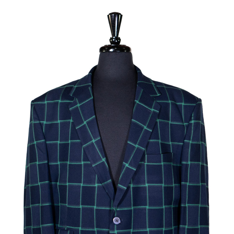 Mens Blazer Blue Green Check Plaid Abstract Wool Dress Formal Suit Jacket Wedding Sport Coat 48R