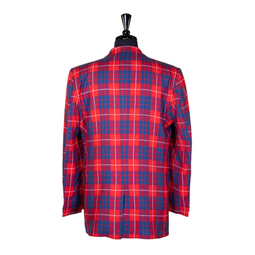 Mens Blazer Red Blue Plaid Check Wool Dress Formal Suit Jacket Wedding Sport Coat 42R