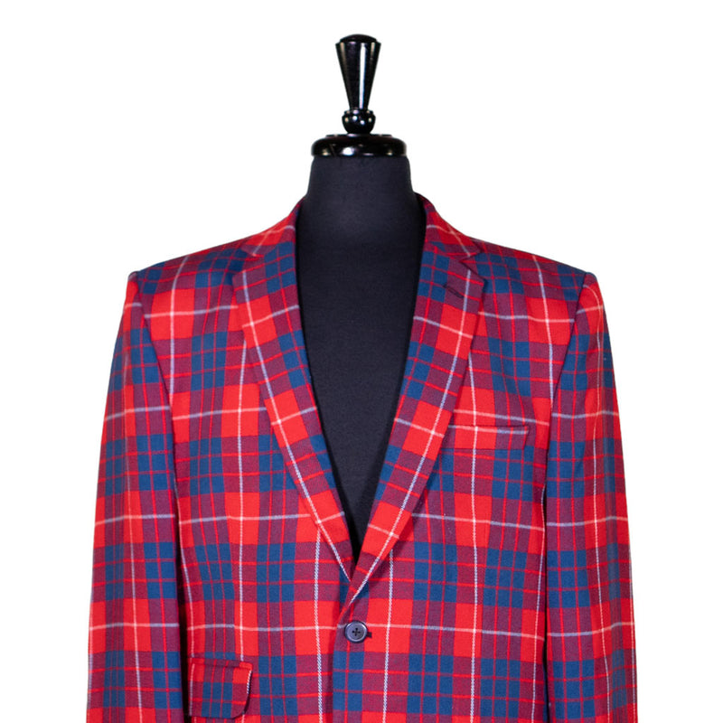 Mens Blazer Red Blue Plaid Check Wool Dress Formal Suit Jacket Wedding Sport Coat 42R