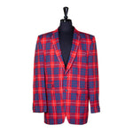 Mens Blazer Red Blue Plaid Check Wool Dress Formal Suit Jacket Wedding Sport Coat 42R