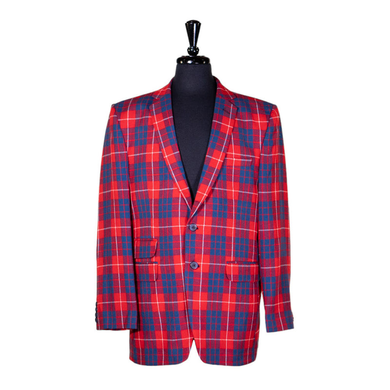 Mens Blazer Red Blue Plaid Check Wool Dress Formal Suit Jacket Wedding Sport Coat 42R