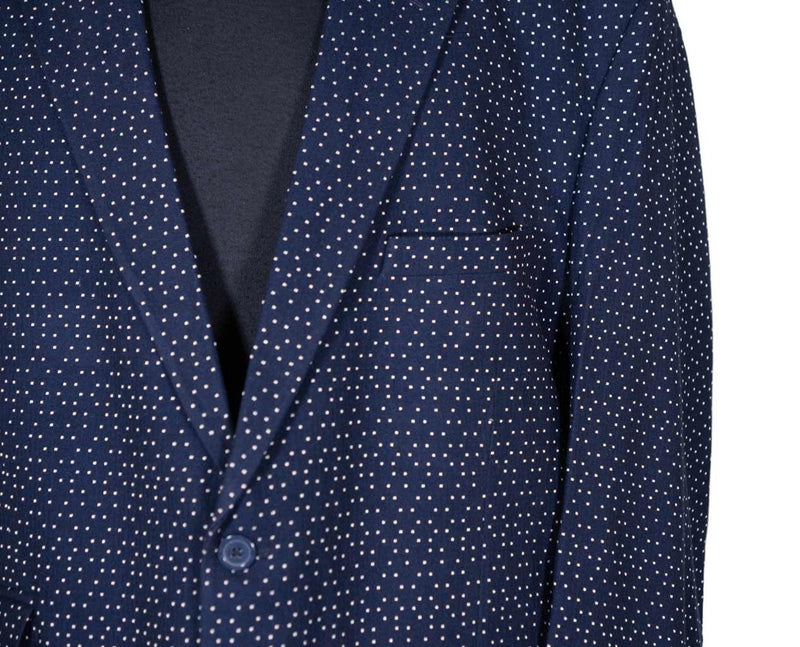 Mens Blazer Blue White Dots Wool Dress Formal Suit Jacket Wedding Sport Coat 48R