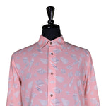 Mens Silky Shirt Button Up Pink Sea Shells Long Sleeve Collared Dress Casual Summer Nautical Tropical Hawaiian Beach Handmade Large