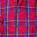 Mens Blazer Red Purple Plaid Check Tweed Wool Dress Formal Suit Jacket Wedding Sport Coat 46R