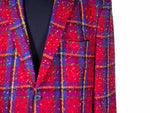Mens Blazer Red Purple Plaid Check Tweed Wool Dress Formal Suit Jacket Wedding Sport Coat 46R
