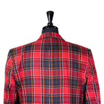 Mens Blazer Red Green Tartan Plaid Wool Dress Formal Suit Jacket Wedding Sport Coat 42R