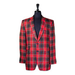 Mens Blazer Red Green Tartan Plaid Wool Dress Formal Suit Jacket Wedding Sport Coat 42R